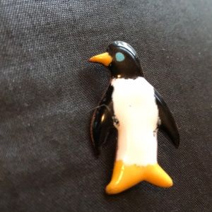 Vintage Copper Penguin Brooch Pin Colorful & Cute